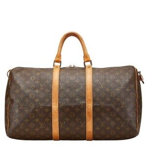 Louis Vuitton Monogram Keepall Boston Travel Bag Brown Leather